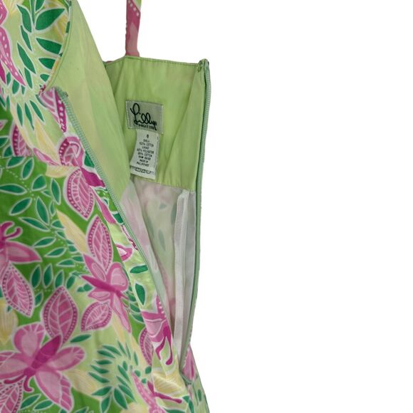 Lilly Pulitzer Dress Girls 8 Green Pink Floral Hawaiian Sundress Resort Vintage - Picture 10 of 14